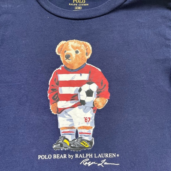 Polo Bear Ralph Lauren Kids Navy Soccer Bear long sleeve T Shirt 6 - Picture 2 of 5